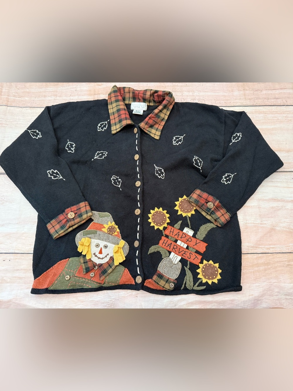Mandal Bay VTG Fall Scarecrow Plaid Country Grandma Cardigan Sweater Size 2xl - Picture 1 of 8